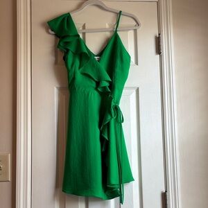 DO+BE Emerald Green One-Shoulder Ruffle Wrap Dress